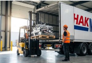 Hak Metal geri dönüşüm tesisinde forklift ile kamyona paletli hurda