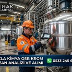 Hak Metal eksperleri Tuzla Kimya OSB'deki bir fabrikada paslanmaz krom reaktör kazanını spektrometre cihazıyla analiz ediyor.