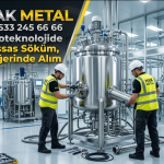İOSB hurdacı Hak Metal ekipleri tarafından biyoteknoloji tesisinde gerçekleştirilen paslanmaz krom reaktör söküm işlemi.