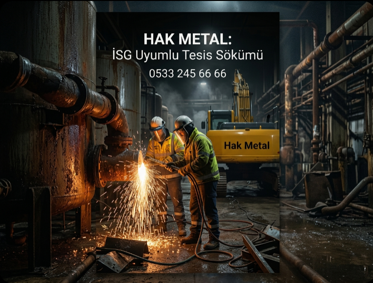 Deri fabrikasında İSG kurallarına tam uyumlu olarak korozyonlu metal tankların ve boruların sökümünü gerçekleştiren Hak Metal ekibi.