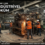 Ergene 1. OSB'de tekstil fabrikası içinde İSG uyumlu makine sökümü yapan Hak Metal personelleri.